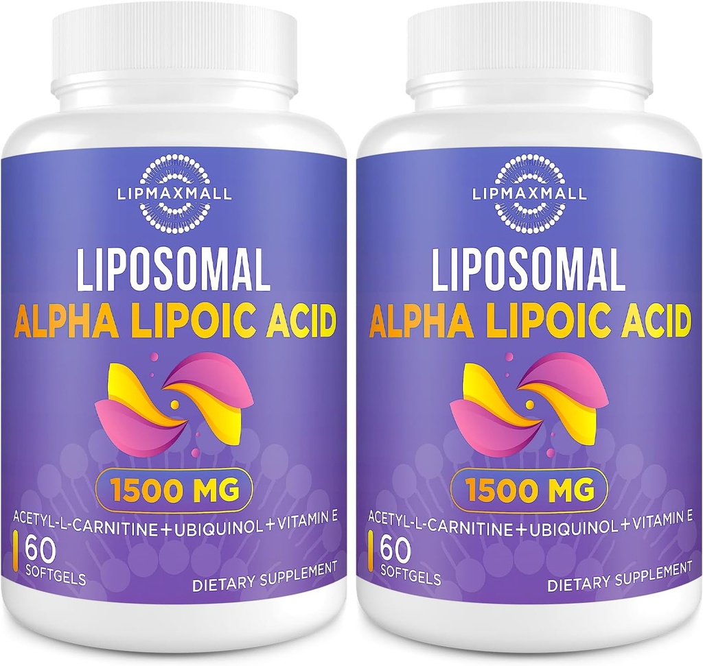 Liposomal Alpha Lipoic Acid 1500mg - con Acetyl-L-Carnitine 900mg & Ubiquinol 100mg &amp; Vitamin E 15mg,ALA Suplemento para Antioxidantes Glucose Metabolism Nerve Energy,60 Softgels (2 Bottle)
