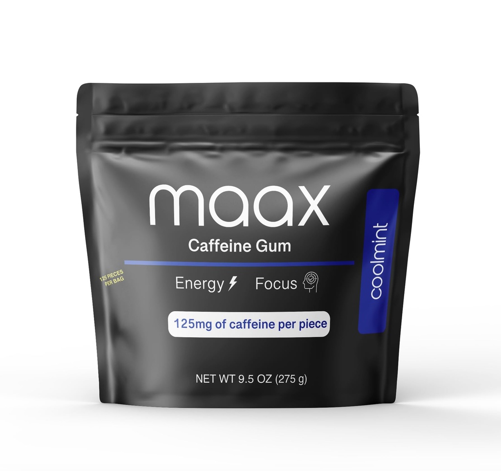 Maax Caffeine Energy Gum ← Focus Gum Ø 125mg de cafeína por pieza ← Coolmint TEN 125 piezas totales por bolsa