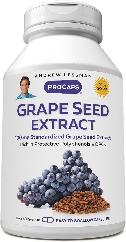 ANDREW LESSMAN Grape Seed Extract 180 Capsules - 100 mg Standardized Extract, Anti-oxidant, Neutralizes Damaging Free Radicals, Supports Healthy Circulation. Rich in Protective Polyphenols