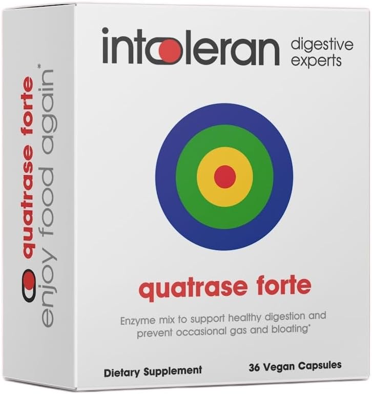 Intoleran Quatrase Forte Digestive Enzymes - 36 Capsules | Highly Dosed Supplement for FODMAP Intolerance | Helps Digest Lactose and Complex Carbohydrates* | Pure & Vegan | Low FODMAP