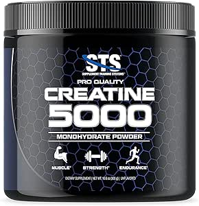 STS Creatine 300 Grams - 100% Pure Raw Creatine Monohydrate Powder, Pre-Workout, Post-Workout, Build Muscle and Stamina - 60 Servings - con Scoop