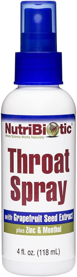 NutriBiotic – Throat Spray con GSE, 4 Fl. Oz peru Gentle and Soothing Sore Throat Support with Grapefruit Seed Extract, Zinc &amp; Menthol ← Alcohol Free " Non-Medicated