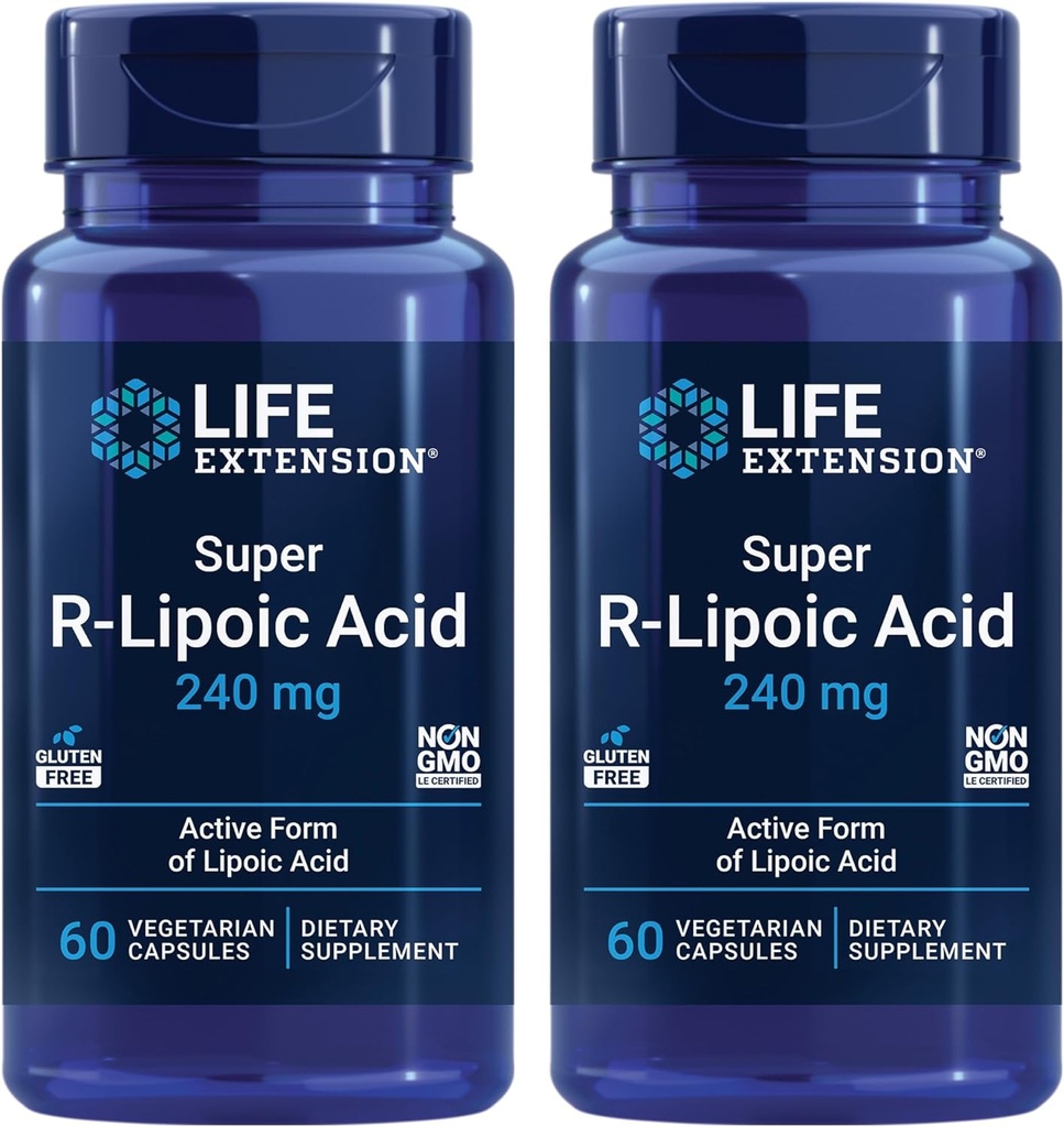 Life Extension Super R-Lipoic Acid – Healthy Aging, oxidative Stress Defense – con 240 mg de Active R-Form of R-Lipoic Acid – Gluten-Free – Non-GMO – Vegetarian – 60 cápsulas (2 Pack)