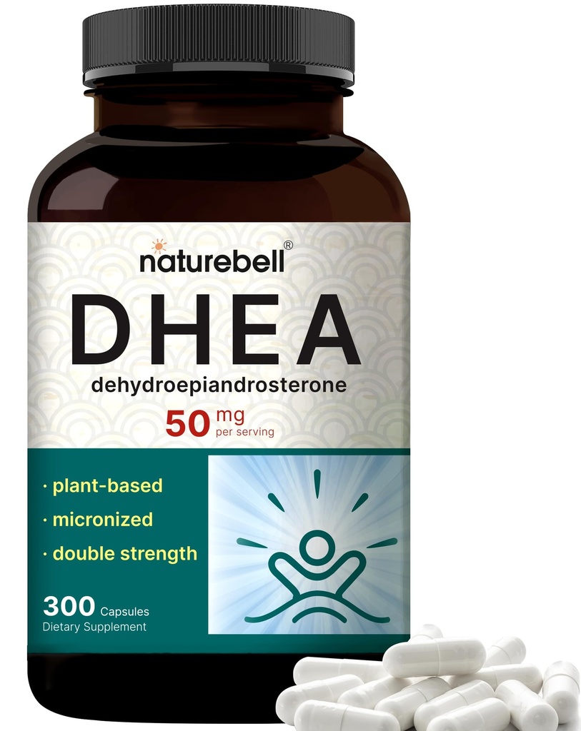 NatureBell DHEA 50mg for Men &amp; Women, 300 Capsules  durable Micronized for Better Absorption ← Fuente basada en plantas ← Apoya Energía, Metabolismo " Envejecimiento saludable ← Non-GMO, Made in USA