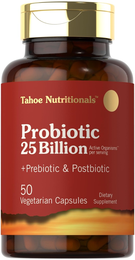 Tahoe Nutricionales Prebiótico, Probiótico " Postbiótico TEN 25 Billones CFU ANTE 50 Píldoras de Polvos Silencio para Hombres y Salud Digestiva de Mujeres TEN VÍgetariano y Suplemento No GMO