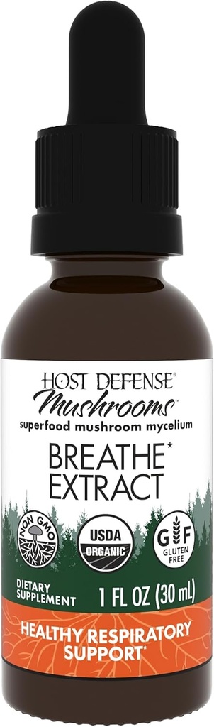 Anfitriona de Defensa Breathe* Extract - Immune &amp; Respiratory Support Mushroom Liquid Supplement - Herbal Lung Health Supplement with Chaga, Reishi & Cordyceps - 1 fl oz (30 Servings)*