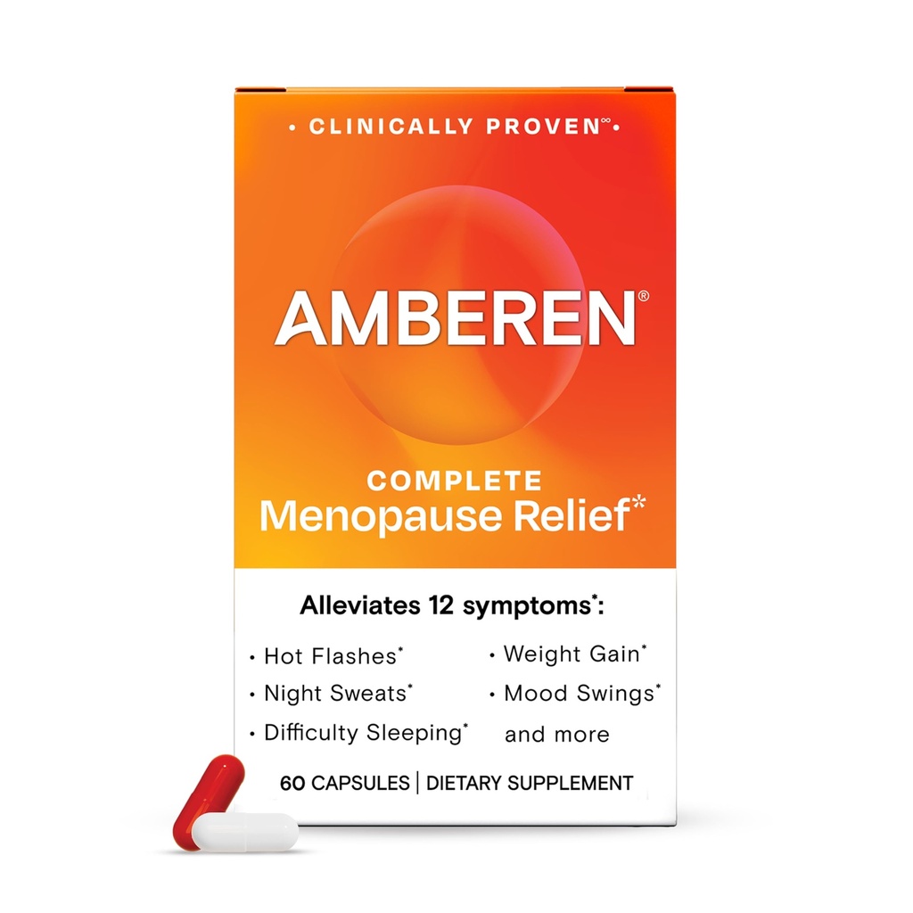 Suplemento de la menopausia ámbar para mujeres, 180 cápsulas, clínicamente probadas, ayuda a apoyar el equilibrio hormonal, ayuda a aliviar 12 síntomas de la menopausia: Flashes calientes, sudaderas nocturnas, mudas y más