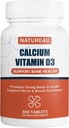 Calcio 1000 mg con vitamina D3, suplemento de salud ósea para adultos, apoyo Muscel Nerve Salud y absorción de calcio, 300 Tablet
