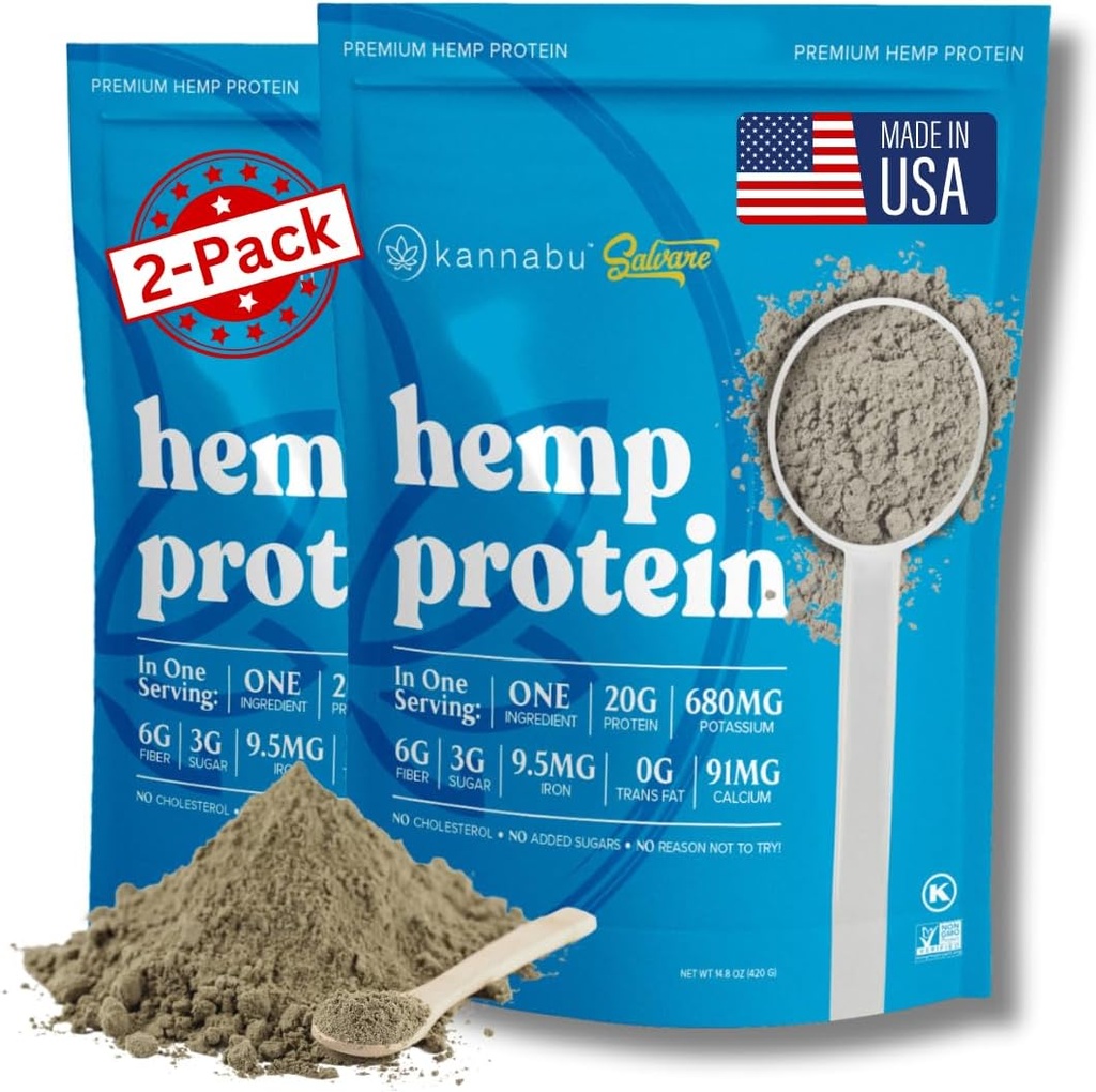Hemp Protein Powder | 20G Plant Protein Per Serving | All Natural Fiber Iron Potassium Magnesium Omega 3 6 9 | Hemp Seeds Superfood | Vegan Gluten Free Kosher Keto (14.8 oz - Pack of 2)