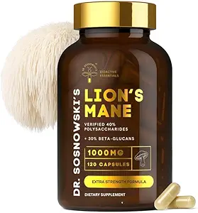 Dr Sosnowski's BioActive Lion's Mane Mushroom Capsules ¦ Potent 1000mg High Strength Lion's Mane Extract (120 cápsulas)