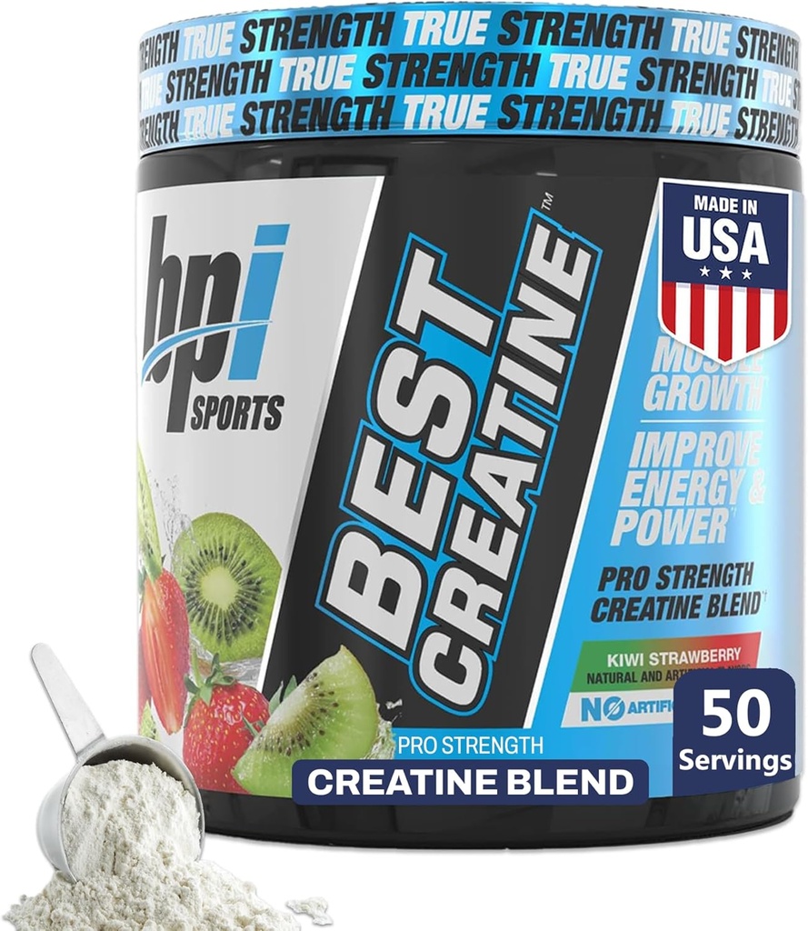 BPI Sports Best Creatine - Creatine Monohydrate Powder for Men &amp; Women, Himalayan Salt - Strength, Pump, Endurance, Muscle Growth, Muscle Definition, No Bloat - Kiwi Strawberry - 50 Servings - 9.07 Oz