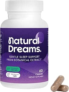 Univera 1mg Melatonina, Sueños Naturales, Ingredientes Botánicos " Herbal " , Apoyo a la calidad del sueño, Refresh Morning, 250mg Maizinol, Ayuda al sueño (60 cápsulas, 30 días de suministro)