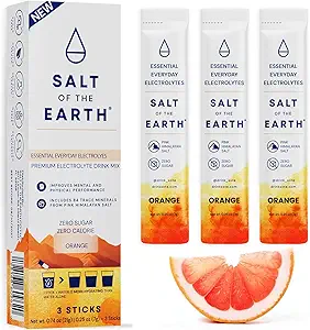 Salt of the Earth Premium Zero-Sugar Electrolyte - Made with Pink Himalayan Salt - Hydration Powder Packets ← Ingredientes Premium ← Keto & Paleo Friendly ← 12 Sticks, Orange