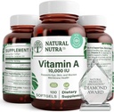 Vitamina Nutra Natural A 10,000 IU Softgels – High Potency Eye and Skin Vitamina sin gluten Un suplemento para la salud de la piel – Fish Liver Oil for Men and Women, Gluten Free 100 Softgels