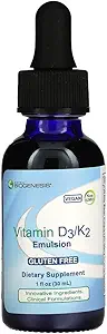 Nutra Biogenesis Vitamina D3/K2 Emulsión - Liquid Vitamina D gotas con MCT Oil, D3 K2 Suplemento para Adultos y Niños, Sublingual Oil Dropper para Mujeres y Hombres - 1 Fl Oz Bottle (30 ml)
