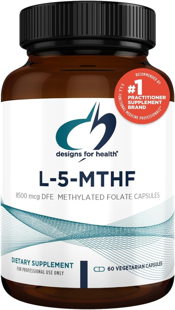Diseños para la salud L 5-MTHF - Quatrefolic L Methylfolate Suplemento 5mg (8500 DFE) - Suplemento de Folato Metilado para Hombres - Apoyo Metilación - No GMO, Gluten Free (60 cápsulas)