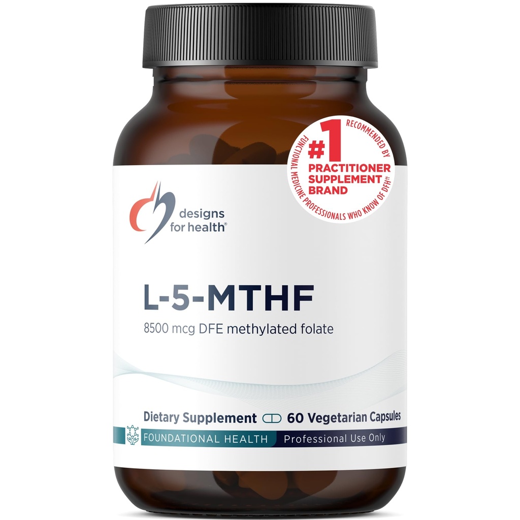 Diseños para la salud L 5-MTHF - Quatrefolic L Methylfolate Suplemento 5mg (8500 DFE) - Suplemento de Folato Metilado para Hombres - Apoyo Metilación - No GMO, Gluten Free (60 cápsulas)