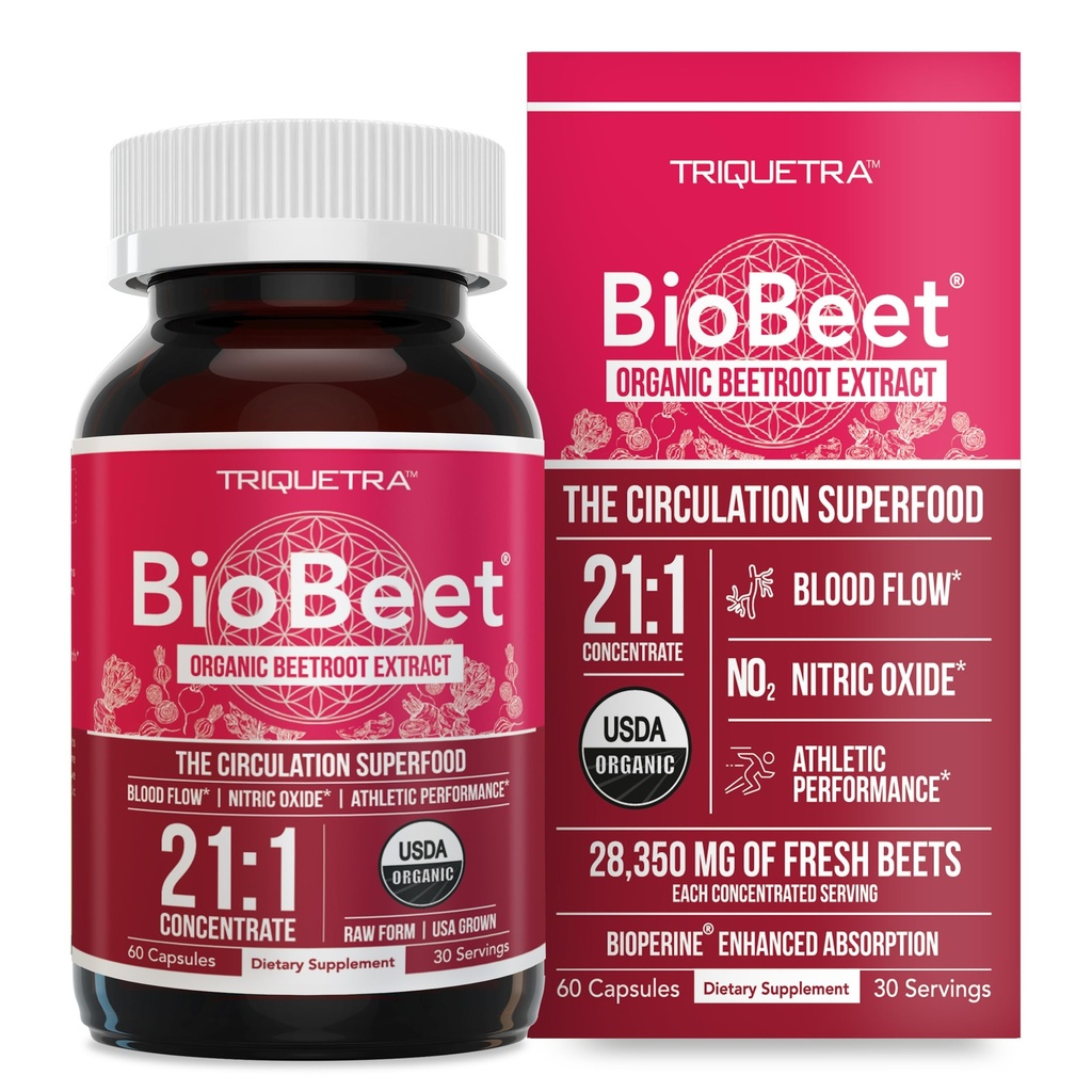 BioBeet® Max Strength Beet Root Capsules - 21:1 Concentrate, Cada Serving Derivado de 28,350 mg Organic Beetroot - Absorción Mejora con BioPerine® Black Pepper Extract (60 cápsulas)