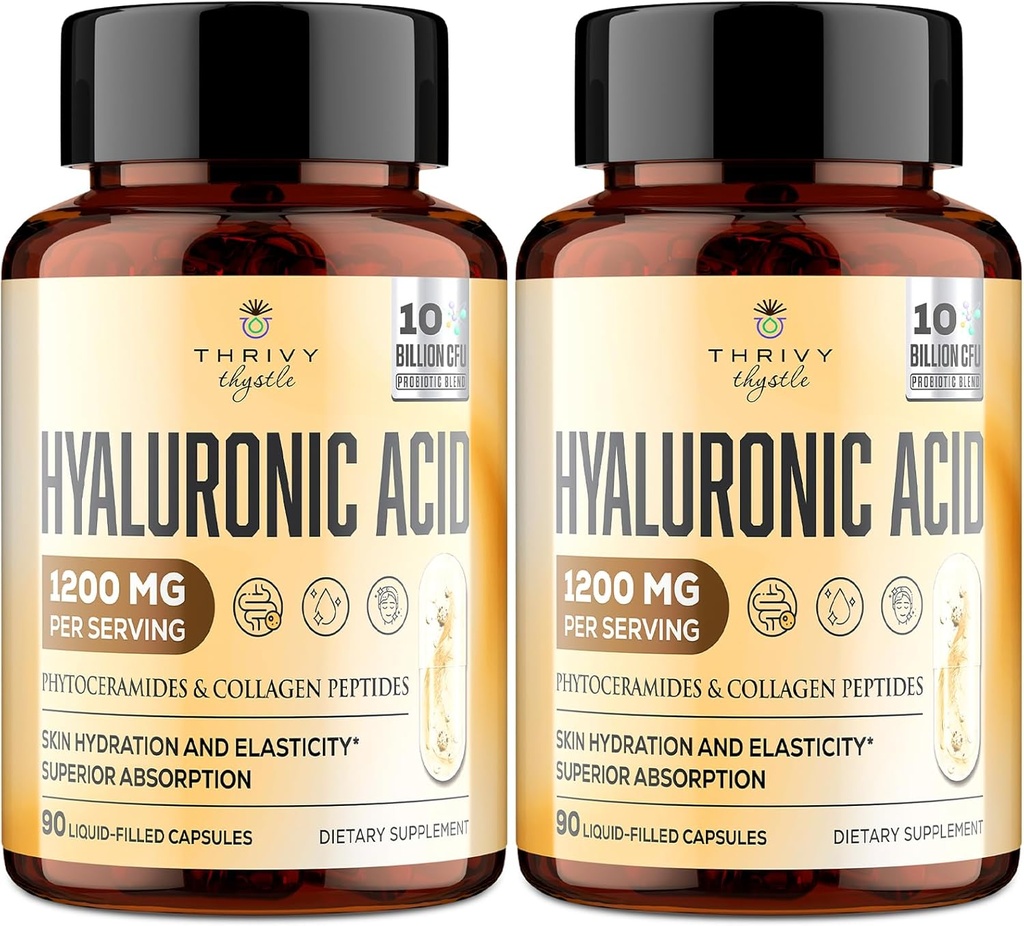 Cápsulas de ácido hialurónico 19-in-1 - Ácido hilúrico 1200 mg, con péptidos colágenos, vitamina C, fitoceramides - para la piel, ojos, gastrointestinales, soporte de huesos (2 Pack)