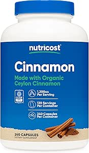 Nutricost Cinnamon Capsules (240 cápsulas) 1200 mg por servicio - Sin gluten