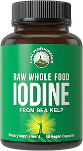 Suplemento integral de alimentos crudos de Kelp orgánico (Ascophyllum Nodosum) por Peak Performance. Potasio Iodide Tablas de soporte. para Metabolismo, Energía e Inmune. 120 cápsulas veganos, píldoras.