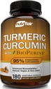 NutriFlair Curcumina Turmérica con BioPerina - 1300mg, 180 cápsulas - 95% Curcuminoides Estándarizados Suplemento Turmérico Extracto con Pepper Negro para la Absorción Optimal - 180 cápsulas