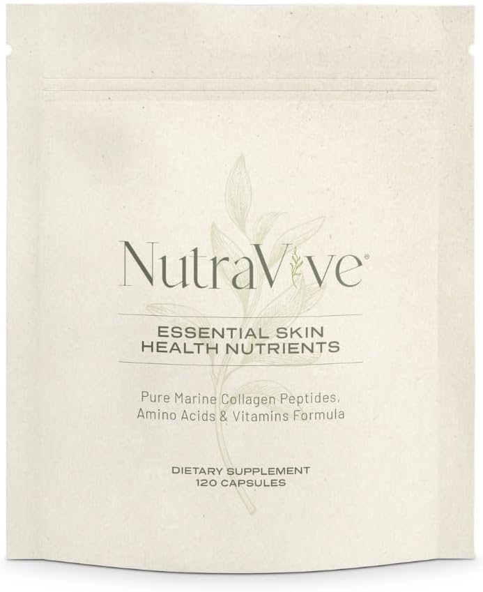 NutraVive Essential Skin Health Nutrients – Hidrolyzed Morikol® Marine Collagen Peptides, Amino Acids & Vitaminas - Promover la Firma, Reducir las arrugas ' Enhance Skin Elasticity - 120 Capsules