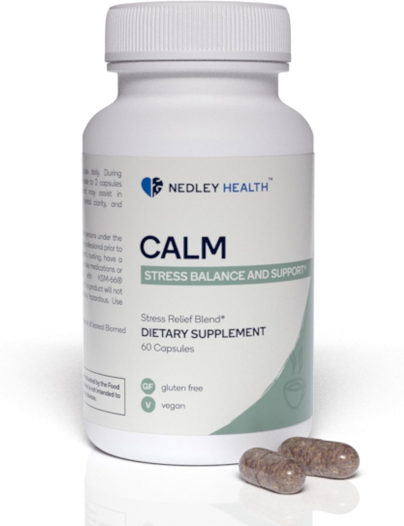 Calma - Alivio de Estrés Natural &amp; Mood Support Suplemento - Ashwagandha, Lemon Balm, L-Theanine - 60 cápsulas Vegan (Calm)