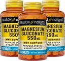 Masón Gluconato de Magnesio Natural 550 mg, 300 Day Supply for Normal Healthy Heart and Nervous System Support, 100 Tablets (Pack of 3)
