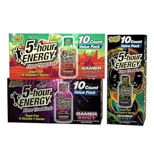 5-Hour Energy Gamer Shots Variety Pack, 30 Cuenta (1.93 fl oz) - Extra Strength Apple Bash, Rocket Raspberry, Pineapple Charge Flavors