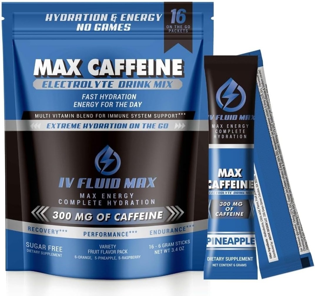 Aceleración de hidratación - 300 mg Caffeine - Electrolyte + Energy Drink Mix - Preworkout/Recovery Drink