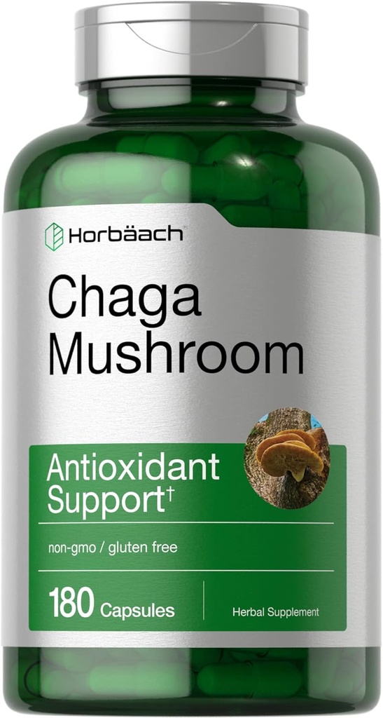 Horbäach Chaga Mushroom Capsules | 180 Count | Non-GMO & Gluten Free Supplement