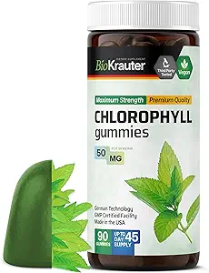 BIO KRAUTER Chlorophyll Gummies - 90 Chews - Suplementos Chlorophyll - Esquí natural &amp; Soporte Detox - Vegan, Pectin Based, Non-GMOs Chews