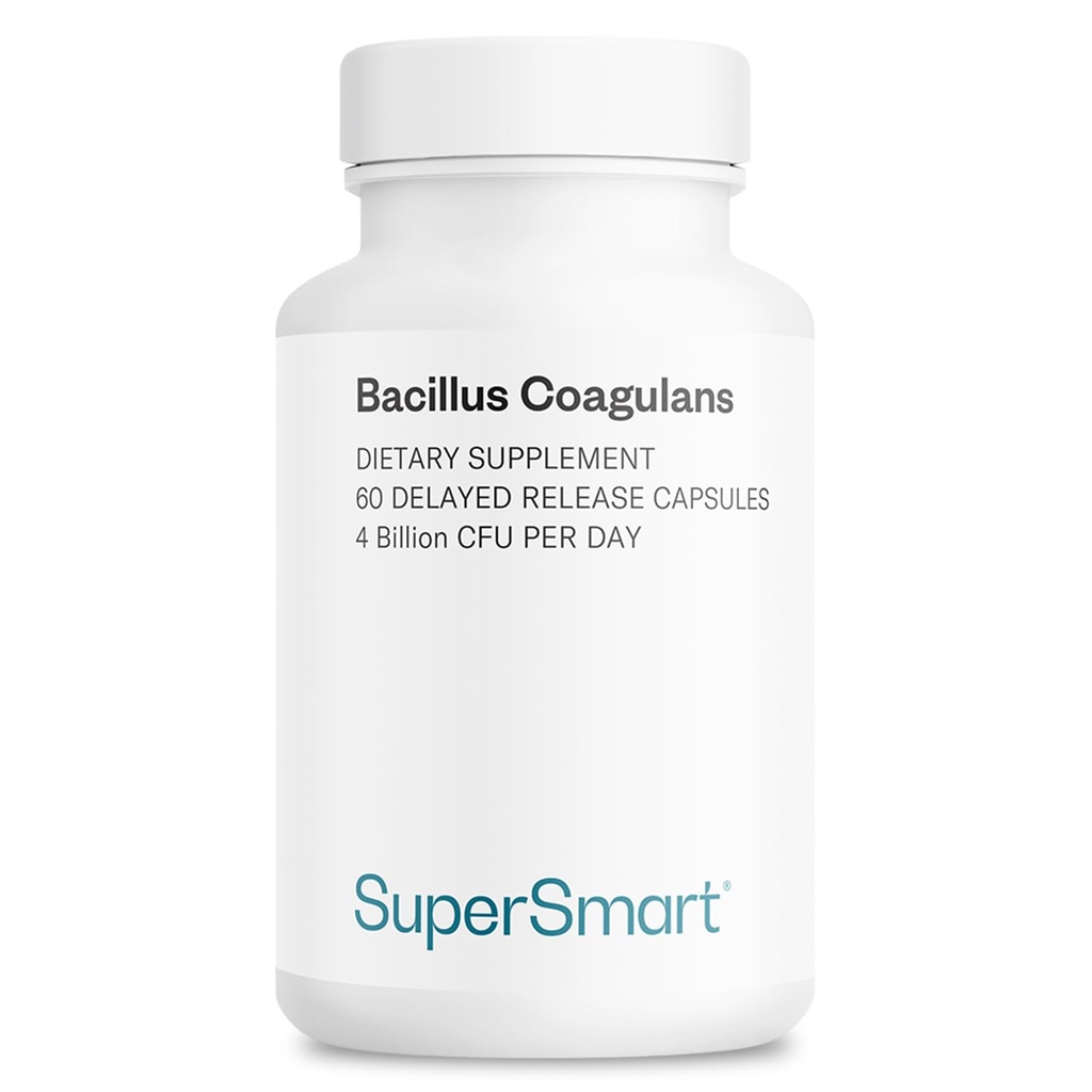 Supersmart Bacillus Coagulans Probiotic 4 Billion CFU per Day (High Absorption) - Lactobacillus Sporogenes Suplemento No GMO &amp; Gluten Gratis - 60 Delayed Release Capsules