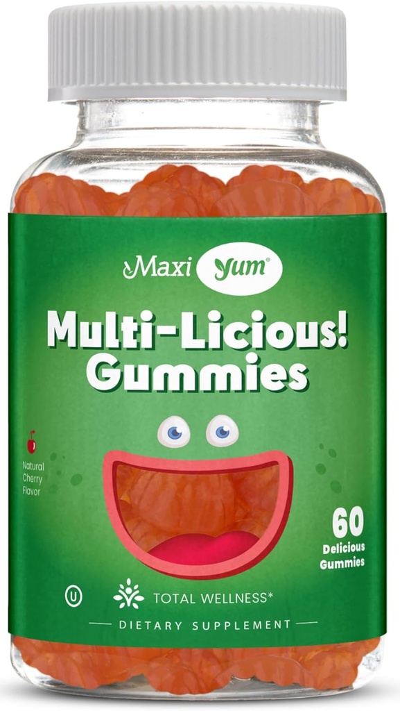Maxi Health Multivitamin Gummies Vitaminas para Adultos &amp; Niños - Cherry Flavored Gummy Multivitamins - 60 vitaminas para mujeres y hombres - Daily Multi Vitamina Mujeres &amp; Hombres Multivitaminas Gummies
