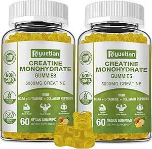 Cretina Monohydrate Gummies, Creatina para Hombres &amp; Mujeres, Creatina Chewable para mejorar el foco y la resistencia, 5g Creatina por Ser, Libre de Azúcar, 120 Conde