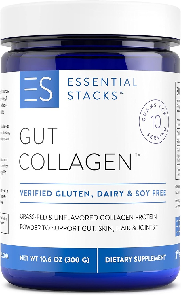 Esenciales de cuello de péptidos de colágeno de pólvora (de la botella americana de grano) - Gluten, lácteos &amp; soy gratis - Suplemento de colágeno hidrolizado des sabor (10,6 oz)
