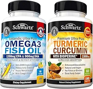 Triple Fuerza Omega 3 Fish Oil Softgels (2 Mes de Suministro) Más Curcumina Turmérica con Pepper Negro Extracto Complejo de 1500 mg (2 Mes de Suministro)
