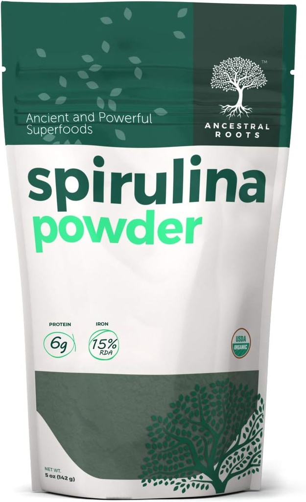 Botas ancestrales - Pólvora de espirulina orgánica (5 oz) USDA Certified Vegan Spirulina Powder I 100% Puro Superalimento para la salud óptima &amp; soporte inmunológico.
