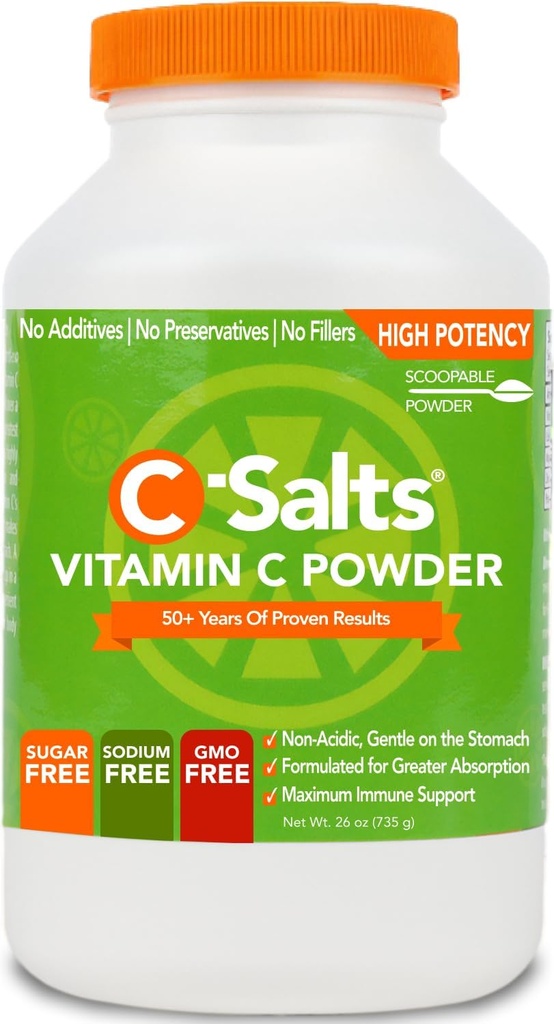 C-Salts Vitamina C Powder Suplemento - 100% Pura dosis alta Buffered Vitamin C Powder para Immune Support - Organic, Sugar-Free, Vegan, Non-GMO, Stomach-Friendly, Original 26 oz
