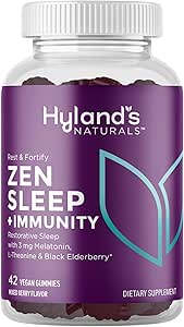 Hyland's Rest and Fortify Zen Sleep Aid and Immune Support, 42 Vegan Gummies, with Melatonin and L-Theanine for Sleep Support and Organic Black Elderberry, Vitamin C and Zinc