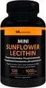 ML Naturals Mini Sunflower Lecithin 1000 mg 120 Softgels, Fácil de Swallow, apoya la salud cerebral. No GMO, NSF-Certified " cGMP-Compliant
