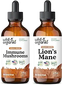 Wild & Organic Immune Mushroom Tincture 4 fl oz & Lion's Mane Tincture 4 fl oz