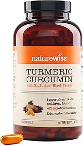 NatureWise Turmeric Curcumin 500mg con Black Pepper Softgels - Extra Strength, Enhanced Absorption - 95% Curcuminoids " BioPerine for Immune Support - Gluten-Free, Non-GMO - 180 Count[6-Month Supply]