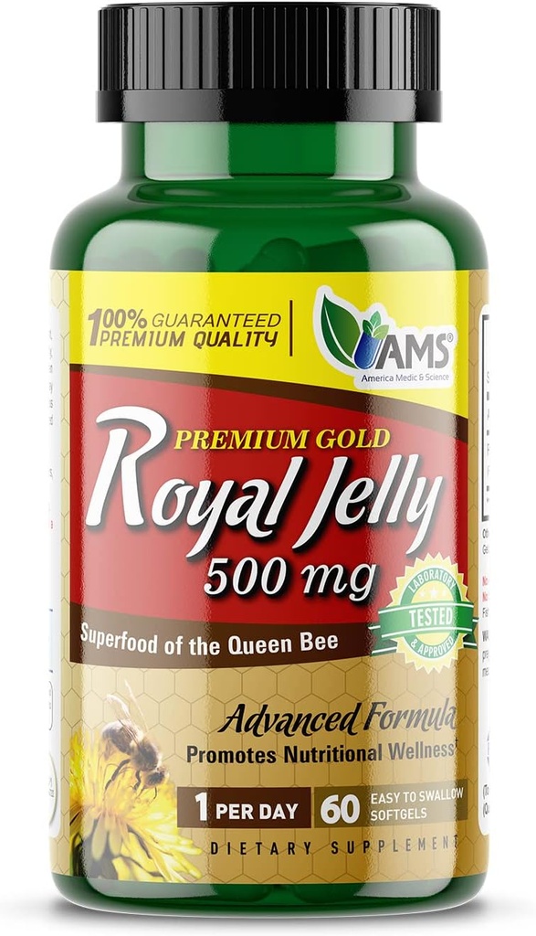 America Medic & Science Royal Jelly 500mg (60 softgels) | Superfood of The Queen Bee | Dietary Supplement for Women | Promotes Immunity and Fertility | Supports Skin, Liver, Heart, and Brain Health