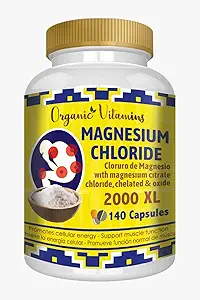 Magnesio Chloride (cloruro de magnesio) 140 cápsulas - Suplemento de Magnesio de Alta Absorción con Citrate, Chelated y Oxide High Potency Mg. Fácil de Tragar, No GMO
