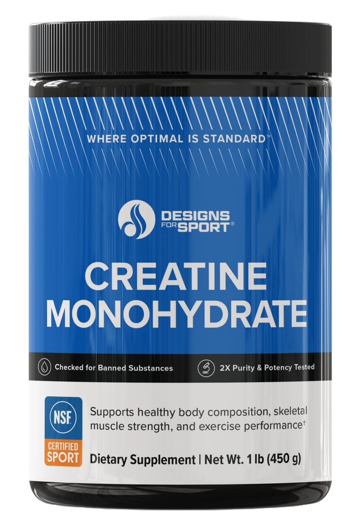 Diseños para polvo de monohidratos de la crema deportiva - NSF certificado para el suplemento de crema de deporte para apoyar la recuperación del músculo, Pre + Post Workout Fuerza y energía (1 lb / 90 Servimientos)