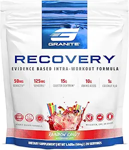 Granite Nutrition Recovery - Premium Intra-Workout Drink with EAAs, Cluster Dextrin, Sensoril &amp; Senactiv for Athletic Performance and Lean Muscle Gains - Rainbow Candy Flavor (20 Servings)