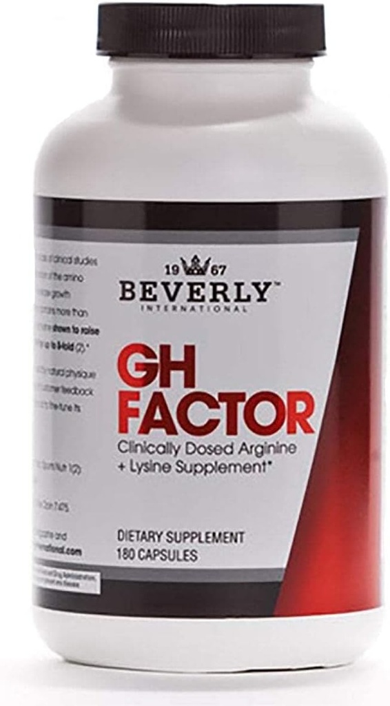 Beverly International GH Factor, 180 Capsules. Niveles de elevación por hasta 8-Fold. Clínicamente dosis de Arginina + Suplemento de Lysine. P.M. Growth Promoter for Men &amp; Women. Revitaliza tu Física.