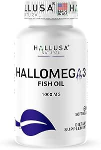 Omega 3 Fish Oil 1000mg – EPA 180mg DHA 120mg – Omega 3 Fatty Acids Suplemento – Heart, Eye &amp; Joint Support – 60 Softgels – Hallusa Natural